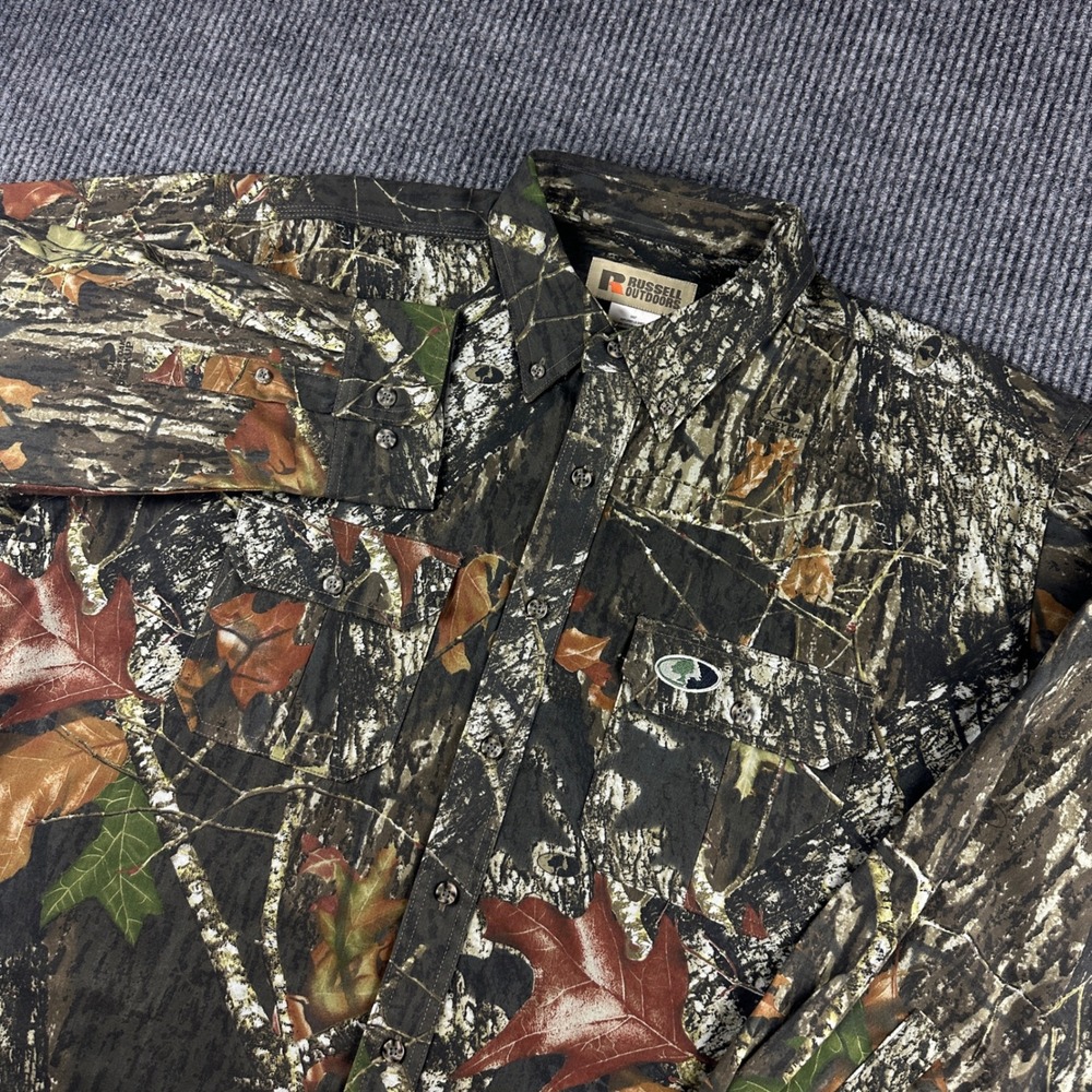 Russell Outdoors Mossy Oak Breakup Camo Hunting Shirt Men 2XL Explorer LS Button